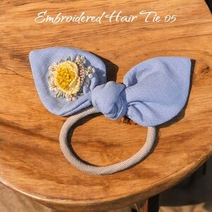 Charming Blue Hair Tie with Floral Embroidery